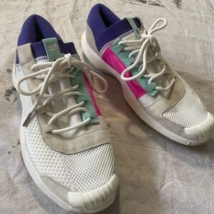 Men’s size 12 Adidas Sneakers with Pink and Purple Accents.